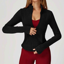Warm Gym Long Sleeve Top Women Sports Jacket Zip Fitness Yoga Shirt Workout