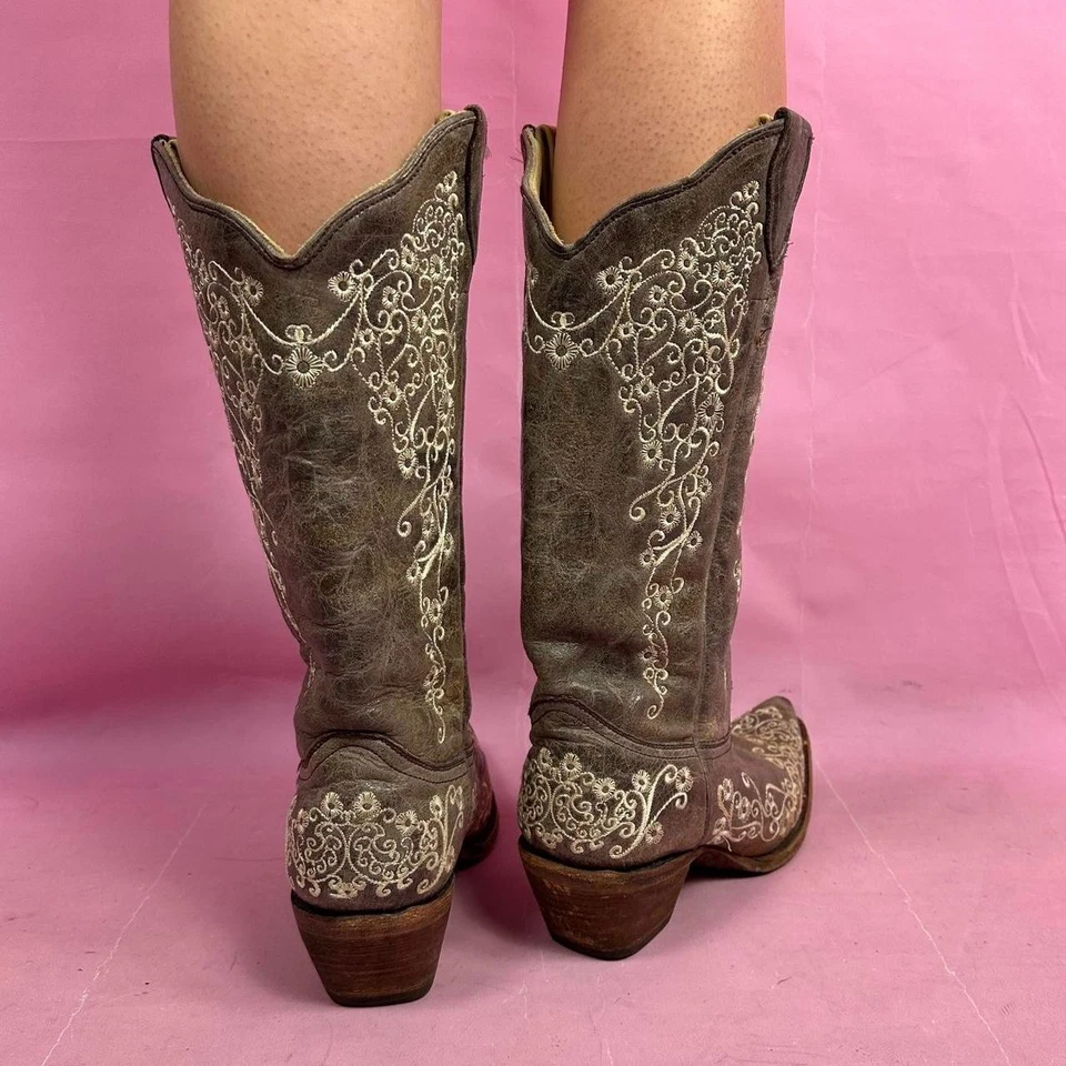 Botas Corral Talla 9 M Marrón Hueso de Cráter Bordadas Mujeres Vaquera Western Foto 3 de 4