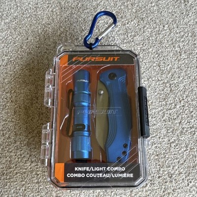 Pursuit Knife/Light Combo, Straight Edge 420 Steel, Blue, Aluminum