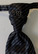 Black Silver BALESTRA Silk Pre Tied Ascot Cravat Plastron Wedding Tie Italy