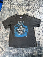 vtg 90s LOVE NEVER DIES FASHION VICTIM SKELETONS PAUL SONJU BLACK t-shirt 2XL