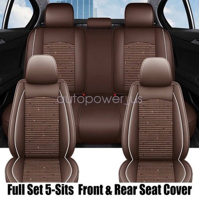 Fits Toyota Tacoma Car 5-Seat Ice Silk&Leather Cover Front&Rear Protector Brown