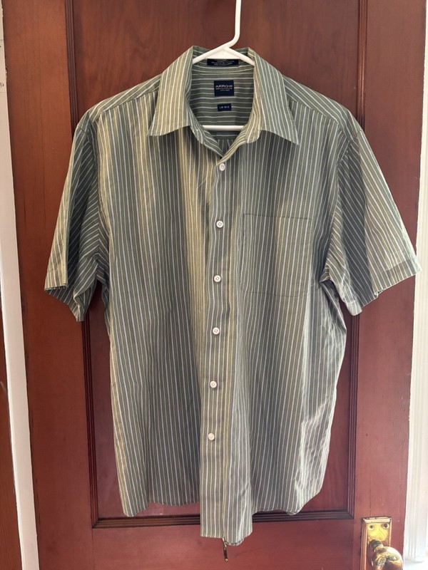 Vintage green and white striped long sleeve dress shirt from Arrow. L 16-16 1/2