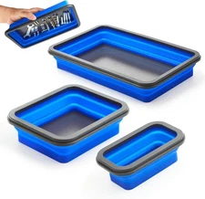 Collapsible Magnetic Parts Tray Set Foldable 3 Different blue 