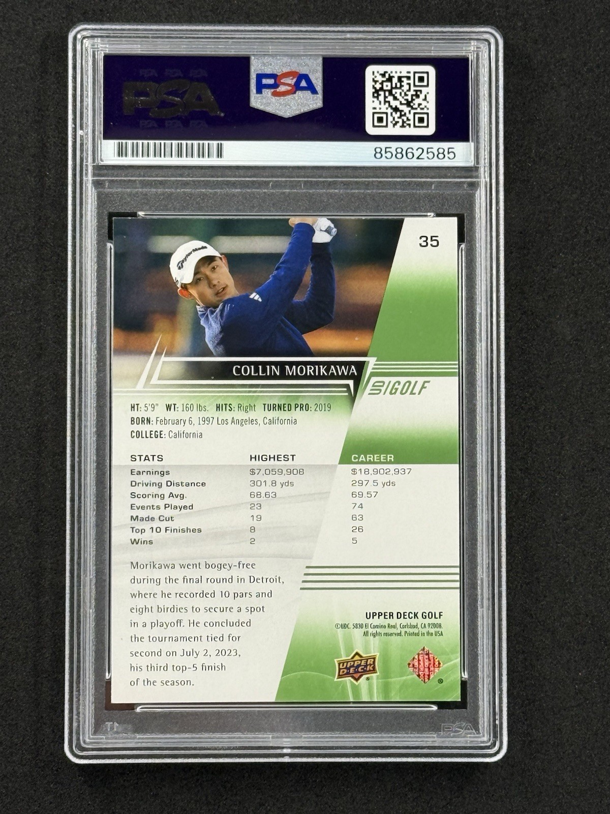 Collin Morikawa Signed 2024 Upper Deck Golf Card #35 PSA DNA RC Auto PGA Tour view 2