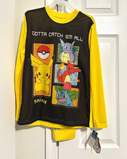Pok mon Boys 2-Piece Pajama Set Long Sleeve Flame Resistant 10/12 Yellow/Black