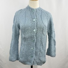 Vintage 60s Mohair Cardigan Italy Blue Fuzzy Knit Sweater Womens