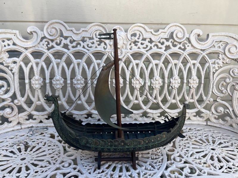 Edward Aagaard Iron Art Bronze Viking Long Ship Dragon Ship Model