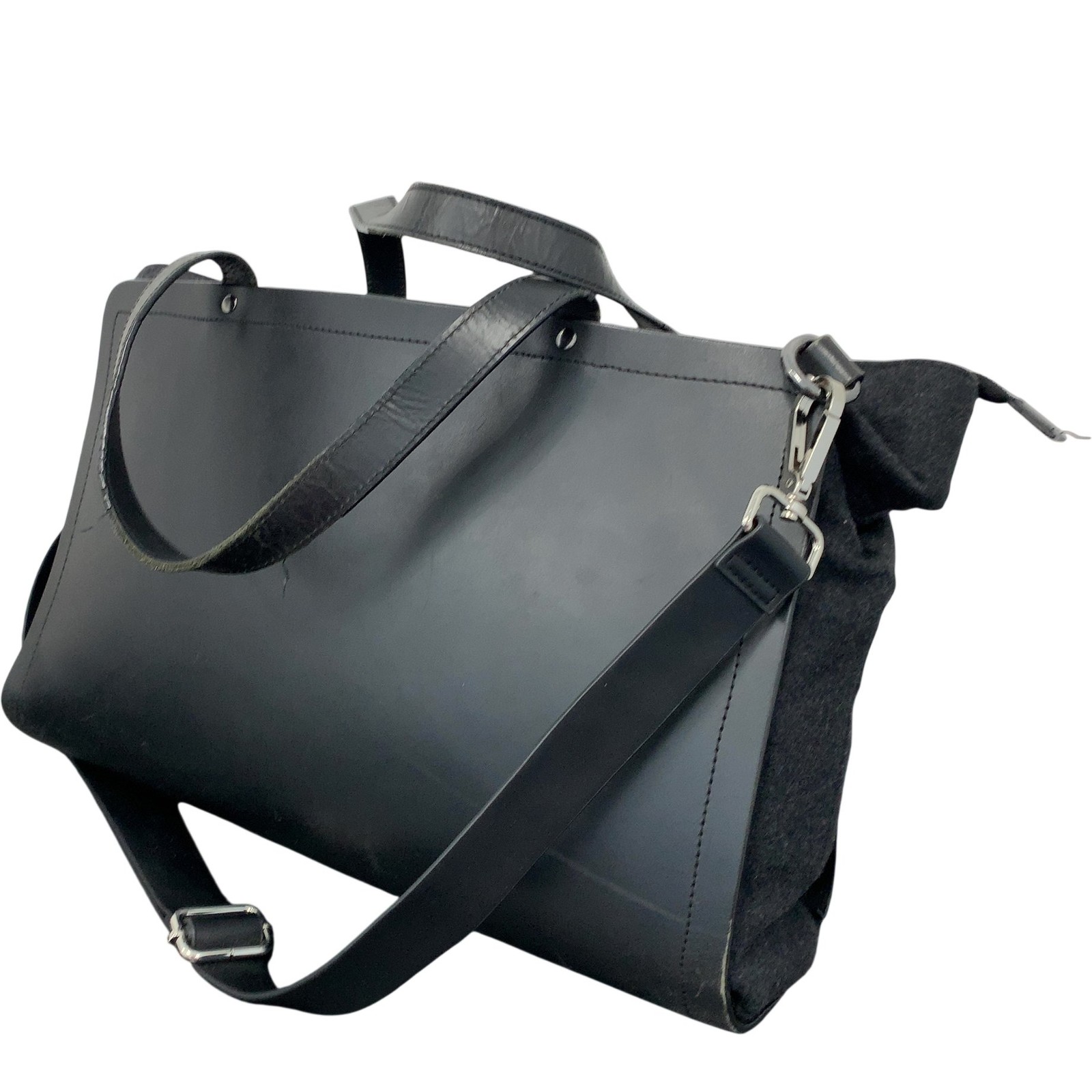 COS Black Structured Leather Wool Unisex Shoulder Bag Chic Classic Laptop City