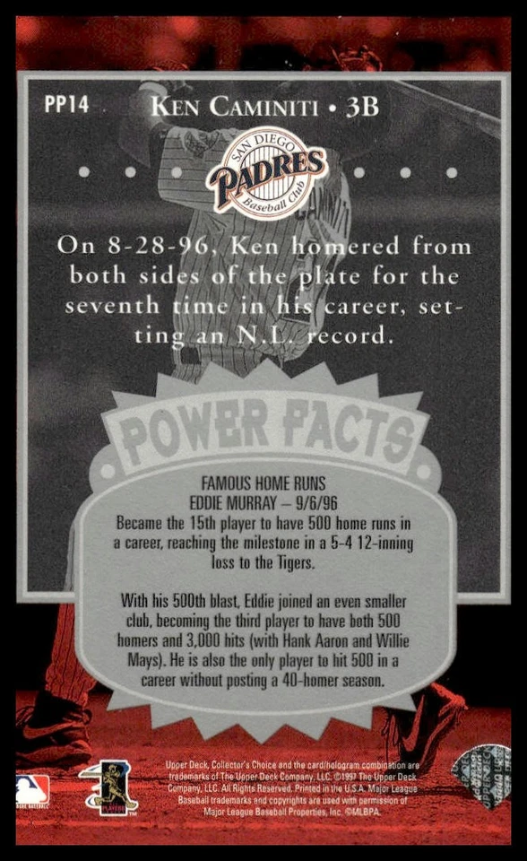 1997 Collector's Choice #PP14 Ken Caminiti Premier Power San Diego Padres NM+ - Image 2 of 2