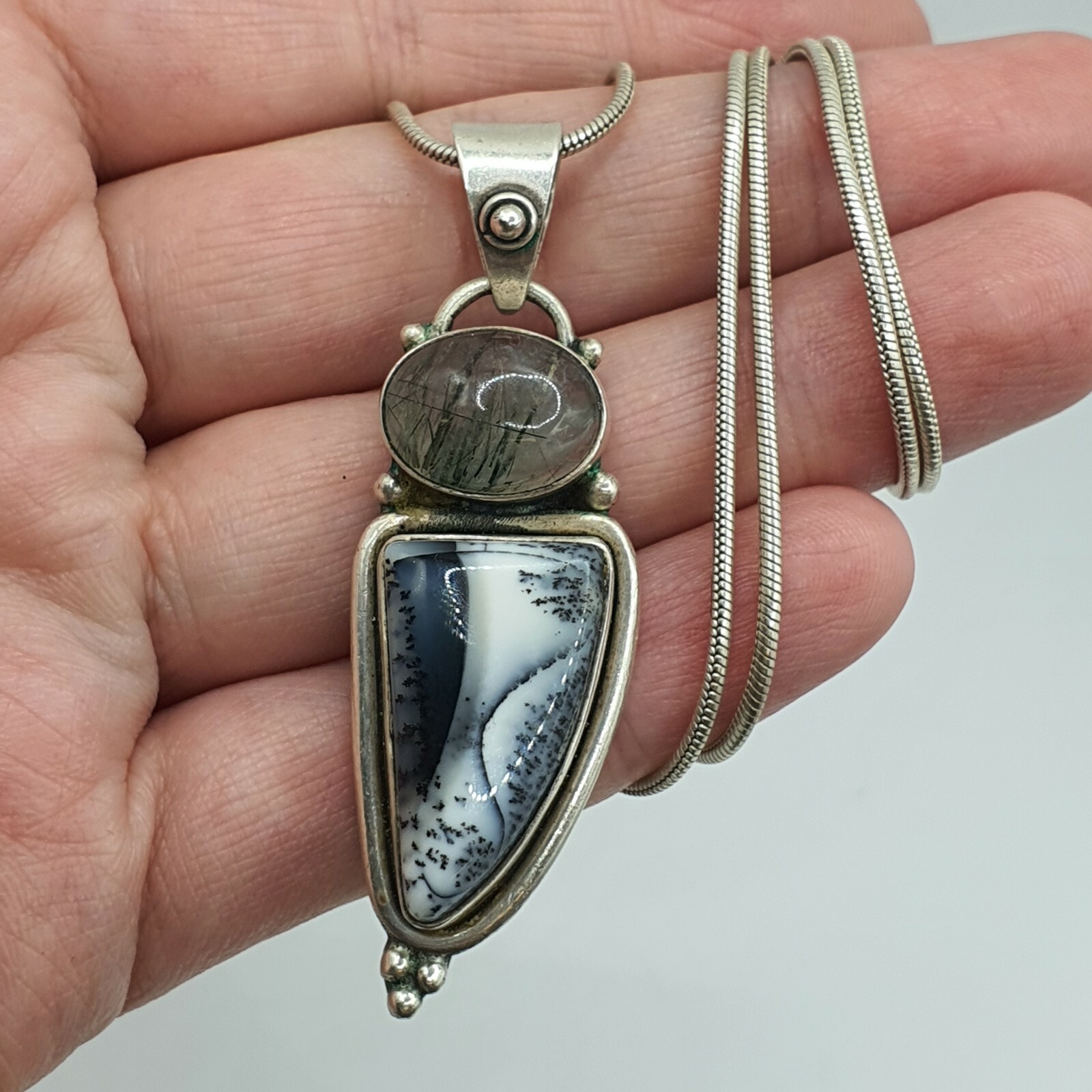 Photo 2 of Sterling Silver Necklace With Gemstone Pendant, N59