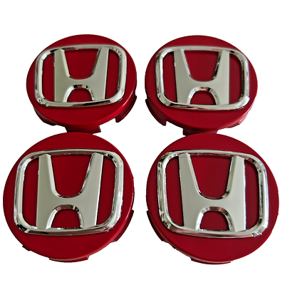 #ad Honda Wheel Center Red Caps Silver Chrome Logo Hubcaps 2.25 inch Set of 4PCS $20.00