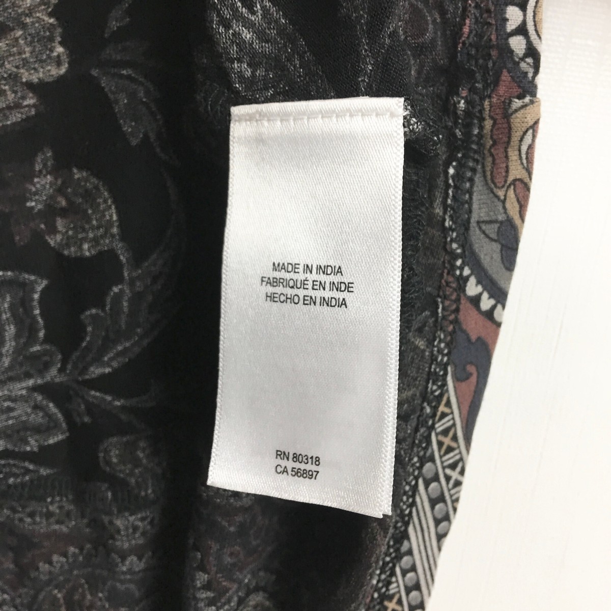 Lucky Brand Womens 2X Top Black Paisley Print Knit 3/4 Slv Popover