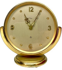 Orologio Vintage IMHOF Svizzero 8 Giorni Rotondo Ottone Viaggio Sveglia Scrivania Girevole ~FUNZIONANTE 