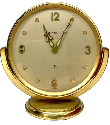 Vintage IMHOF Swiss 8 Day Clock Round Brass Travel Alarm Swivel