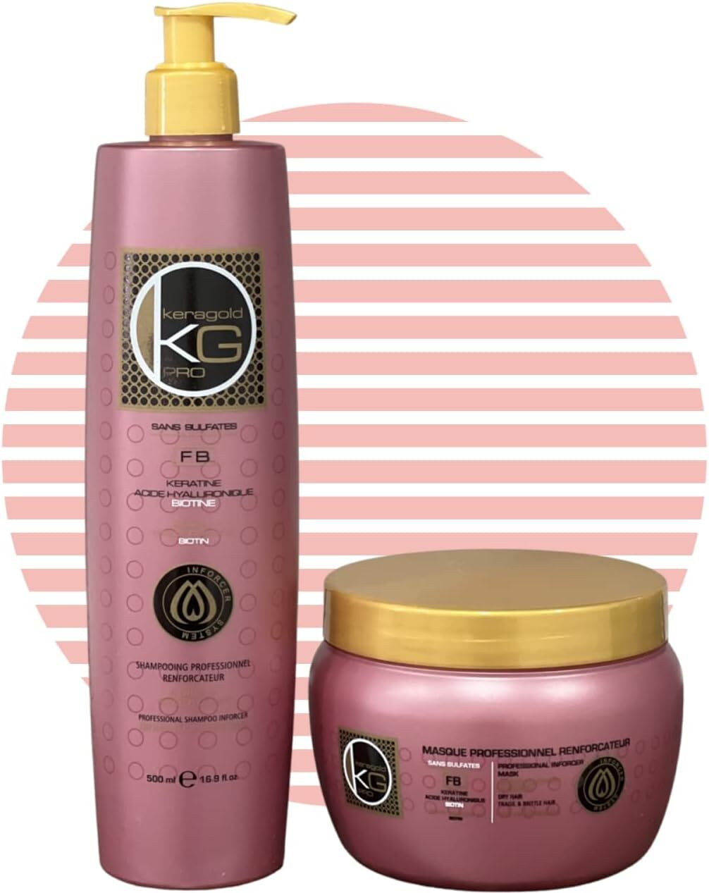 Duo Shampoing 500ml Masque Keragold Kératine Biotine Entretien Lissage Cheveux