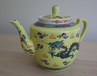 Vintage Chinese Porcelain Teapot - Dragons 5 Paws - Yellow Ground - Hand Painted