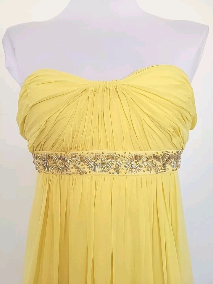 BCBG Yellow Chiffon Silk Full Length Formal Prom Dress Bridesmaid Dress
