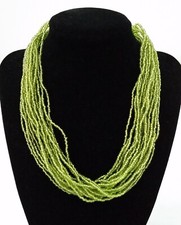 Handmade Necklace GLASS BEADS LIME GREEN PERIDOT Tone 18 in 20 Strand Adjustable