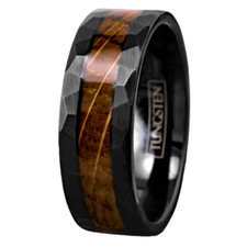 Men's Wedding Band Ring - Black Charred Whiskey Barrel Wood - Unique Wedding Rin