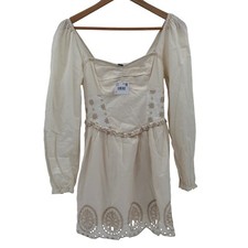 American Eagle Mini Dress Sweethearts Neck Women Small Off White Long Sleeve New