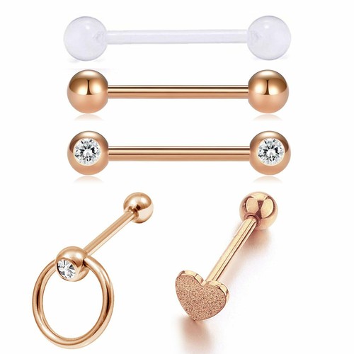 5pcs 14G Stainless Steel Straight Barbells Tongue Rings Nipple Rings Piercing - Picture 9 of 12