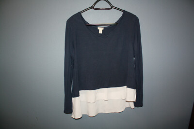 Hinge Women's Blouse Top Blue White Size Large 