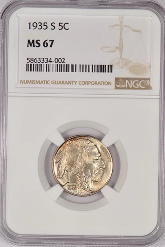 1935 S TONED Buffalo Nickel NGC MS 67 Slight Toning Coin Gem 5C