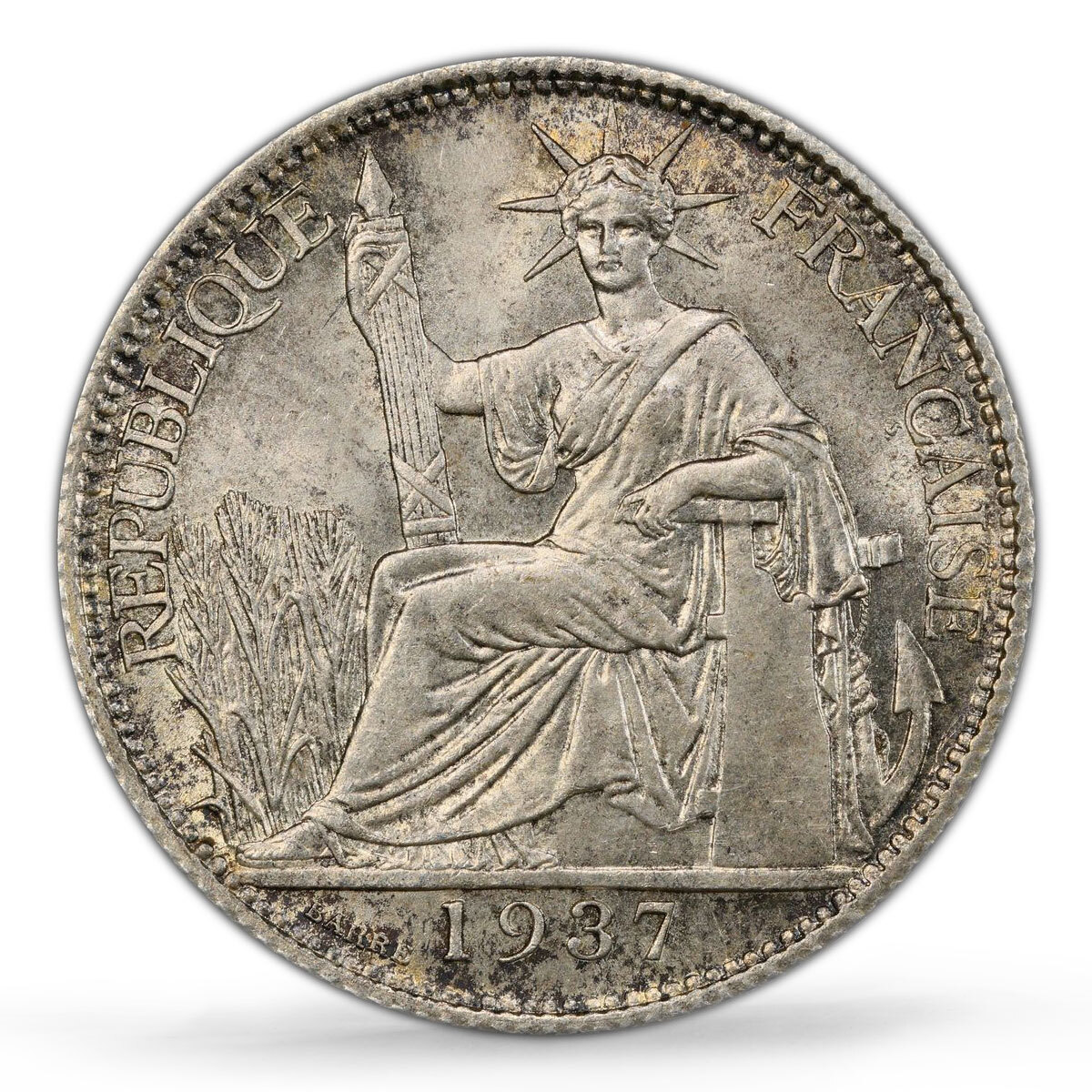フランス仏領インドシーナ 1937年、PCGSMS62 貴重 希少 収蔵品放出 フランス仏領インドシーナ 1937年、PCGSMS62 貴重 希少 収蔵品放出