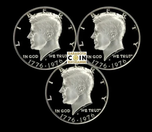 3-1976-S 50C Silver Proof Kennedy Half Dollars And Silver BU, Clad Proof All 3