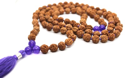 Rudraksha Mala mit Amethyst Perlen 108 Perlenkette Rudraksh Meditation Yoga