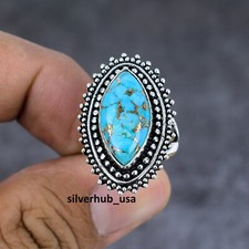 Blue Copper Turquoise 925 Sterling Silver Mother's Day Ring Jewelry All Size