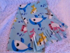 Handmade Kids Child Fleece Shark Scarf with fringe