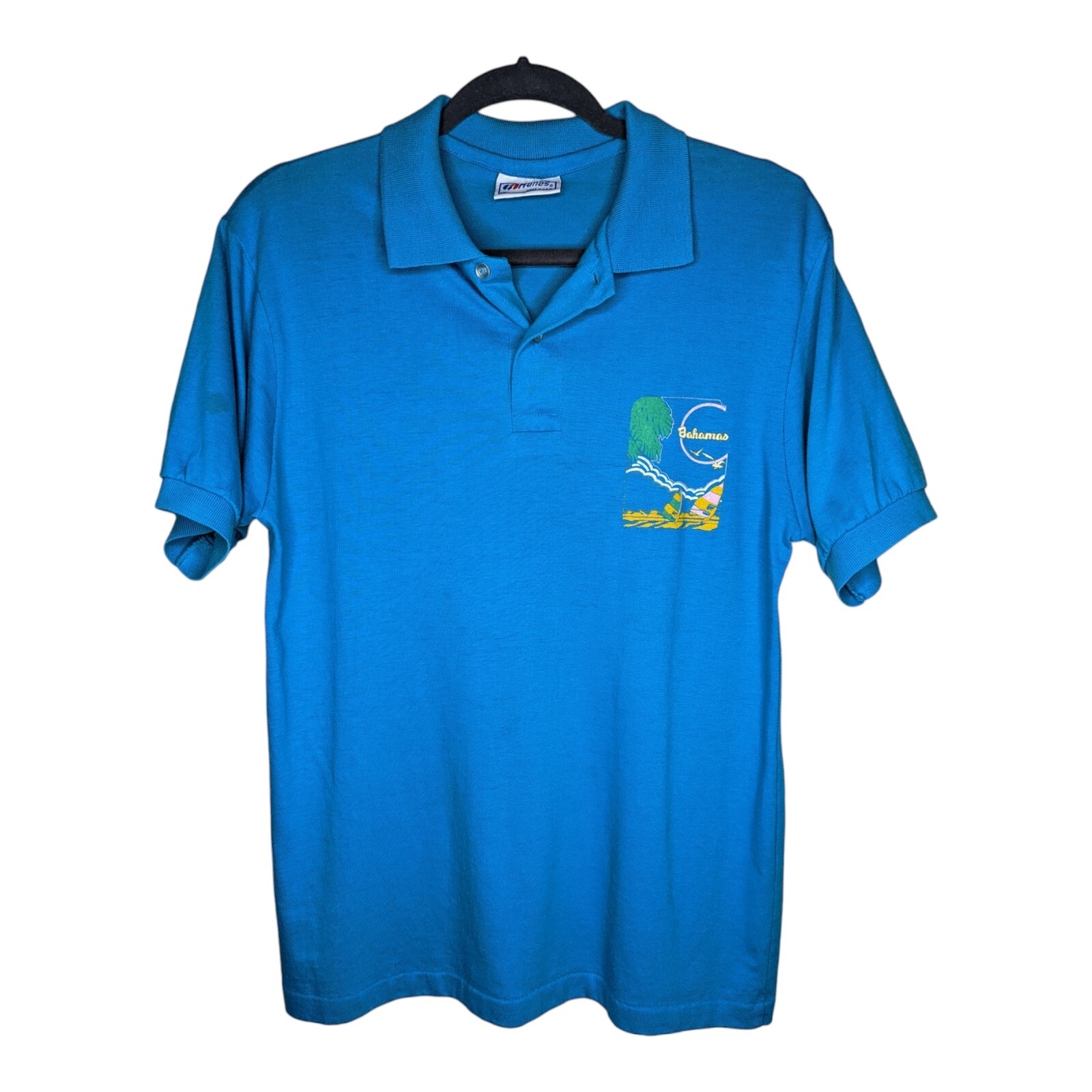 Vintage Bahamas Polo Size Medium Boating Ocean Single Stitch Made in USA Shirt