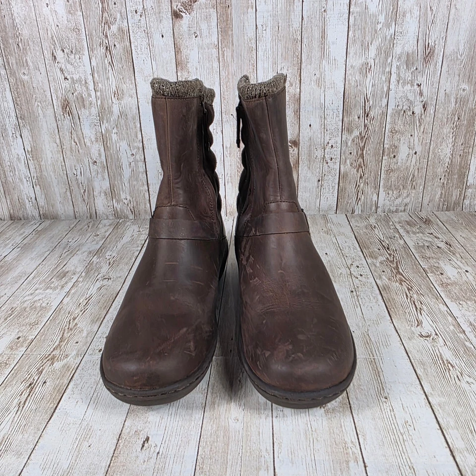 Teva Leather Ankle Boots Knit Cuff Buckle Accent Brown Boots Women's 8.5 - Image 4 of 4