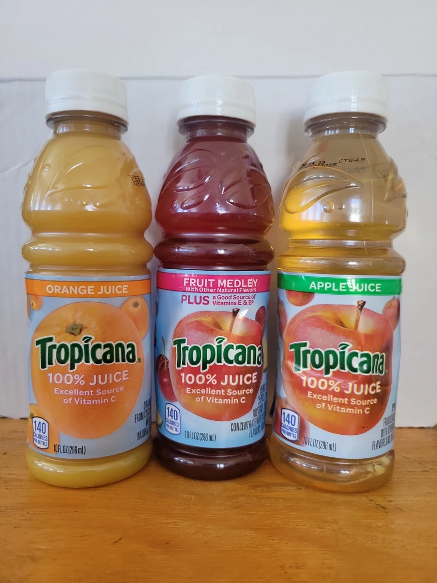 (12-Bottles) Assrt. Flavors Tropicana Orange, Fruit Medley & Apple Juice 10  oz.