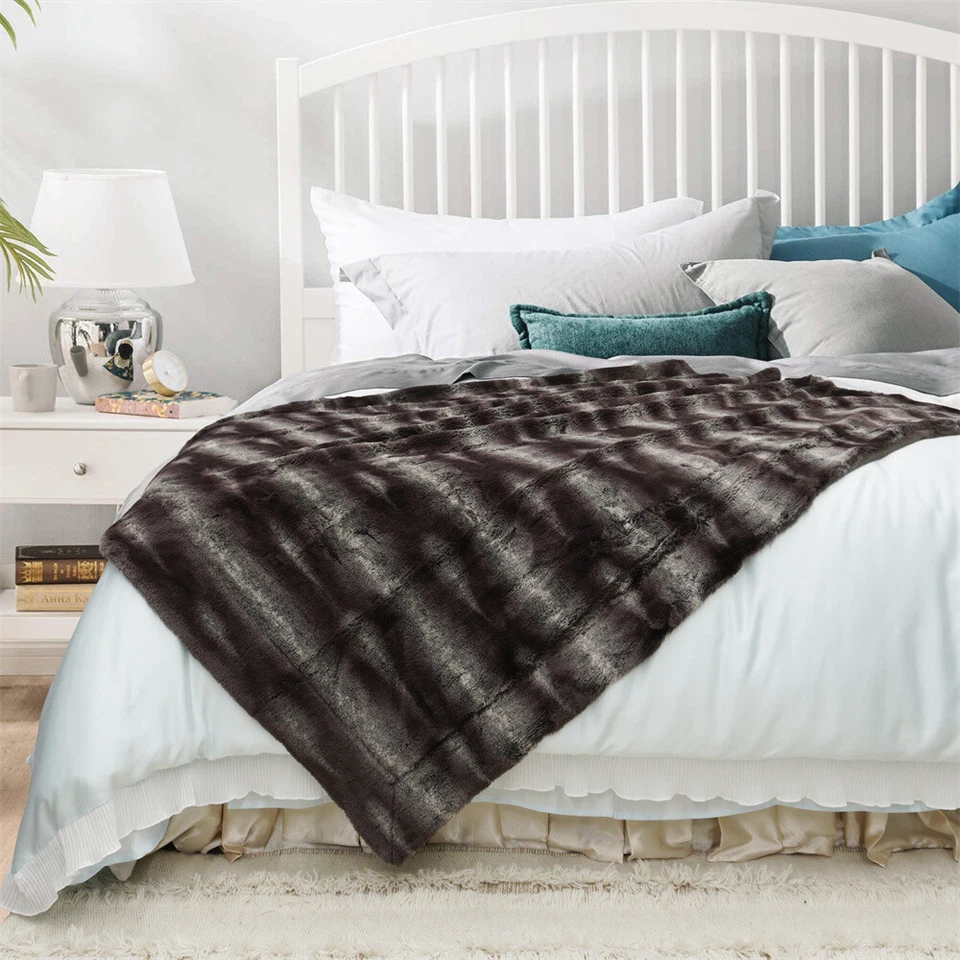 Manta cómoda de lujo de piel sintética suave esponjosa cálida acogedora felpa 50 x 60" Foto 4 de 4