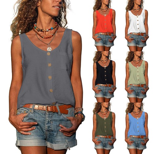 UK Womens Sleeveless Blouse T-Shirt Ladies Summer Tops Cami Vest Tank Plus  Size | eBay