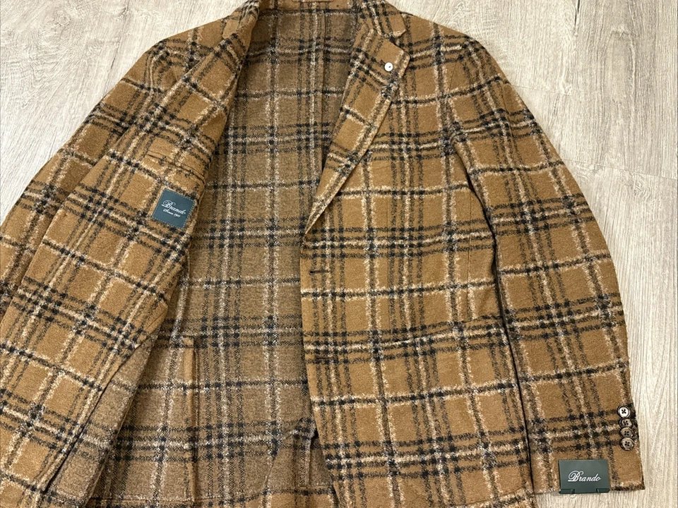 NWT Brando by Lubiam Mantova Blazer 50R EU Caramel Plaid Wool Blend Jacket Italy - Image 2 of 4