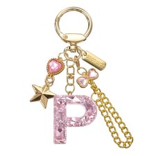 Initial Letter Keychain for Women Cute Heart Butterfly Star Chain Pink P