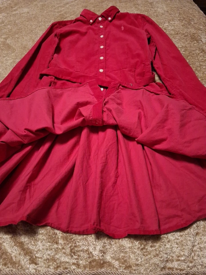 Ralph Lauren Polo Girls Pink Corduroy Belted  Shirtdress Size 16 - Image 4 of 4