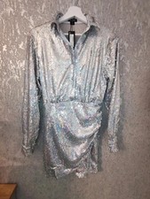 Holographic sequin drape shirt dress UK 10 boohoo brand new with tags