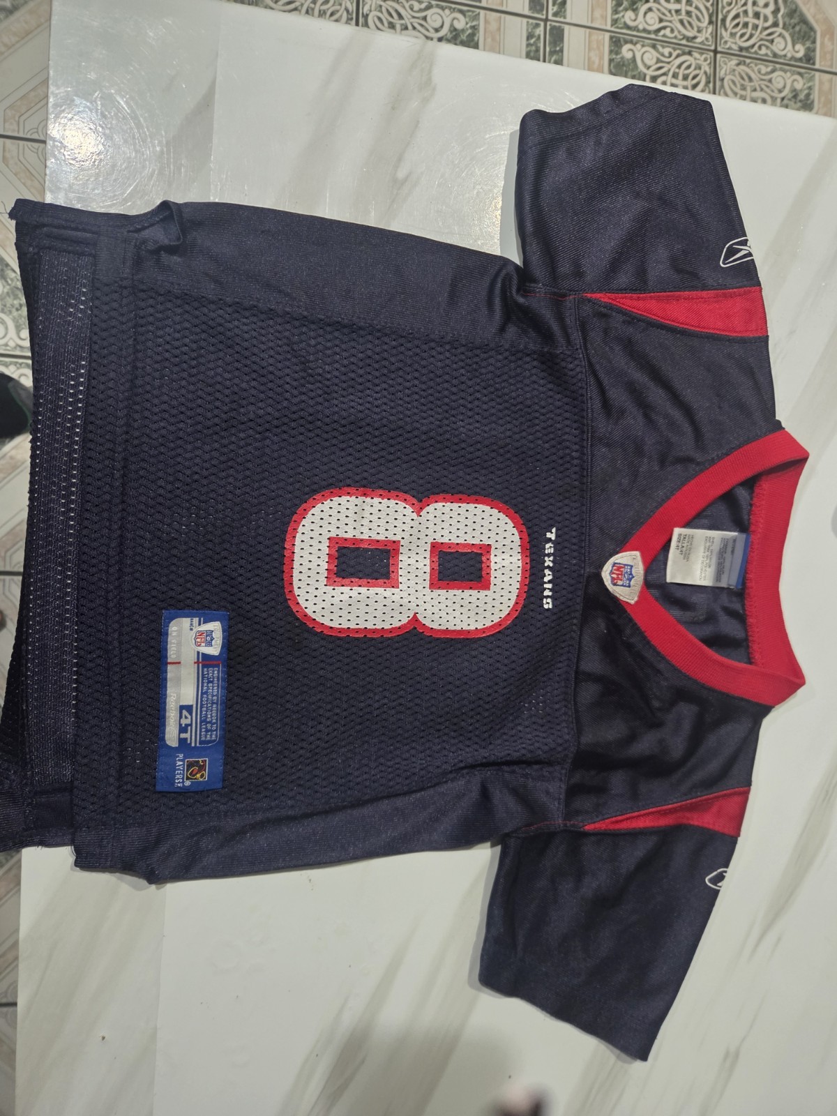 Reebok NFL Houston Texans Carr #8 Boys 4T Jersey Navy Red White Mesh