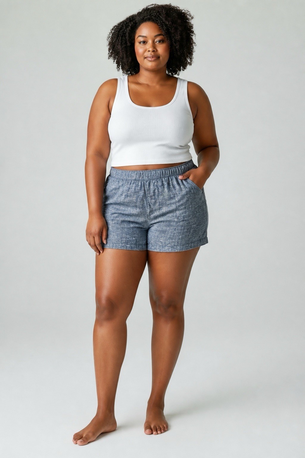 Nine West Blue Linen Blend Shorts Women’s Size Large Elastic Waist Pockets