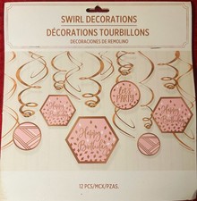 2-Pack Rose Gold Happy Birthday Swirl Decorations Pink Hexagon 12 PCS New Retail