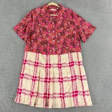 Marni x Uniqlo Shirt Dress Womens Large Pink Floral Plaid Pleated Short Sleeve