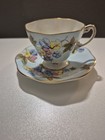  Foley Teacup Saucer Light Blue Floral Bone China England Gold Trim  — photo 1