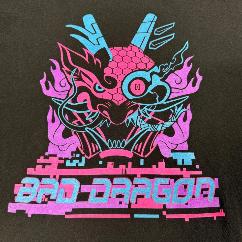 Плохой дракон неоновые самураи CyberpunkGraphic футболка мужчин большой черный район - Изображение 2 из 4