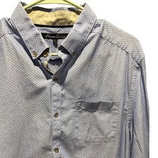 Kenneth Cole New York Men Blue Geometric Button Down Shirt Large L Long Slv