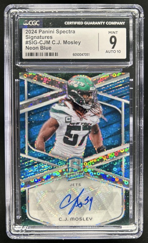 2024 Panini Spectra C.J. Mosley Signatures Blue Neon Auto #/50 Jets CGC 9 MINT